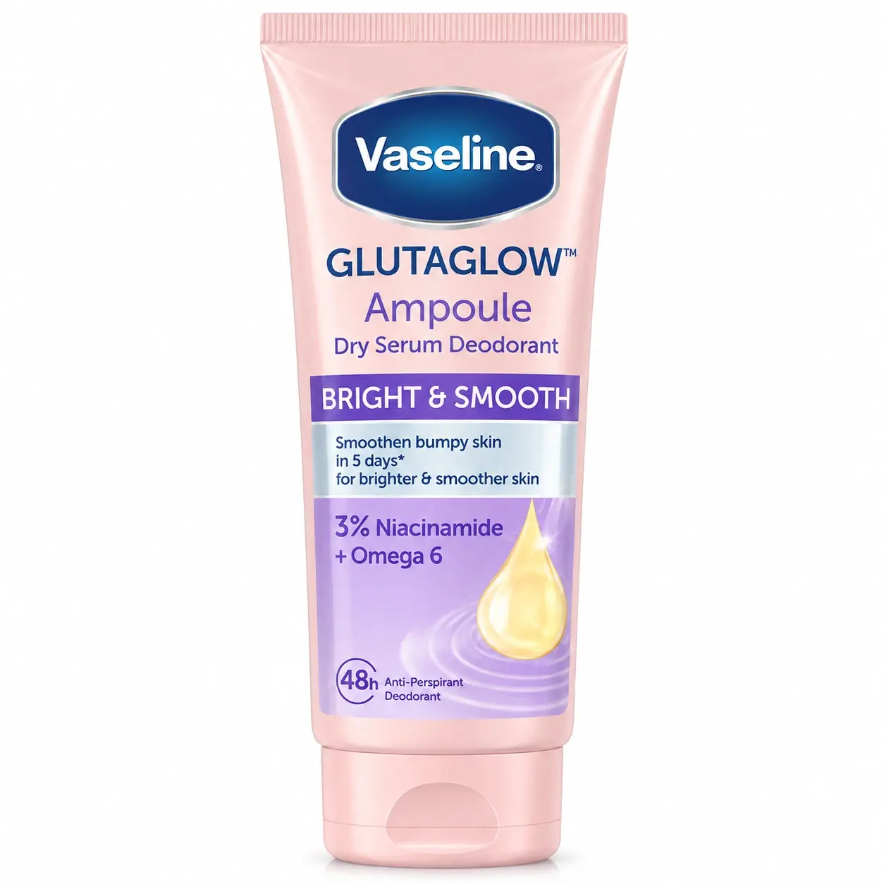 سیرەمی دژە ئارەقی ڤازلین گلوتاگڵۆ Bright & Smooth بۆ ڕووناکتر و نەرمترکردنی پێستی ژێر باڵ – پاراستنی ٤٨ کاتژمێری